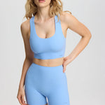 ISETTA BONDED PERFORMANCE CROP TOP LIGHT BLUE FRONT