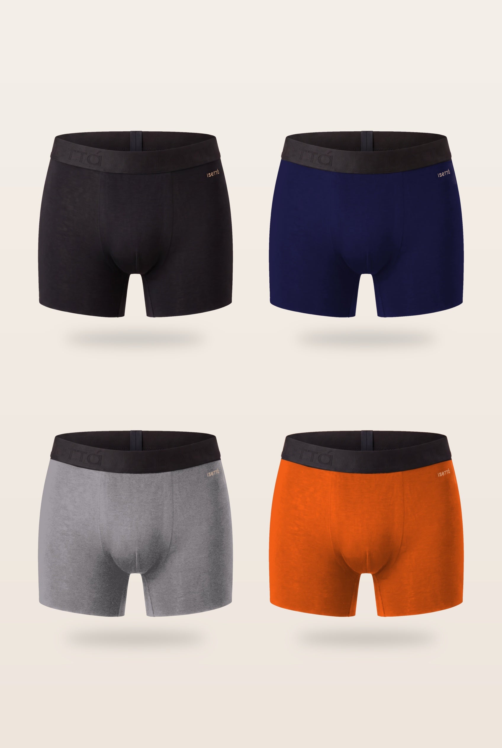İsetta Erkek Çocuk Boxer 4'lü paket – siyah, lacivert, gri melanj ve turuncu dikişsiz mikro modal boxer